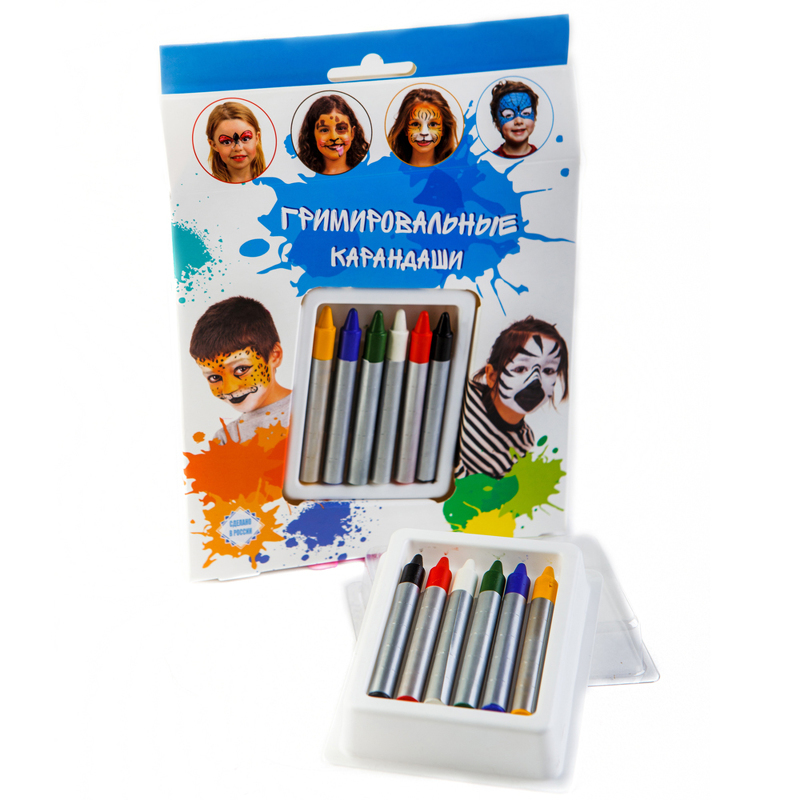 Карандаши гримировальные цветные для детей, набор 6 цветов фото