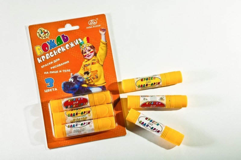 Аквагрим "Вождь краснокожих", набор карандашей 3 цвета белый, желтый, красный 18г фото